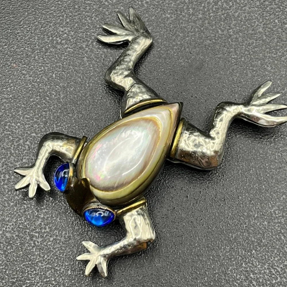 Fabrice Paris Mixed-Metal Frog Brooch w/ Shell Body & Glass Eyes